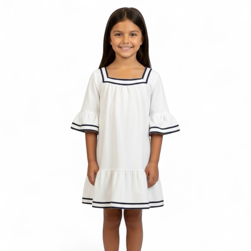 Janie and Jack Size 6 Nautical Terrycloth White & Navy Blue Dress Pool Coverup